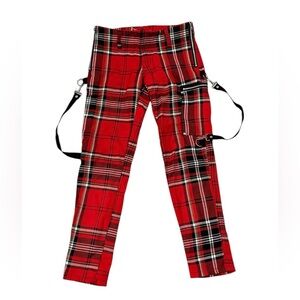 Dogpile Red Tartan Plaid Punk Pants w/ Straps & Zippers
